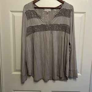 Knox Rose lavender gray long sleeve top shirt XL women worn 1X lace detail